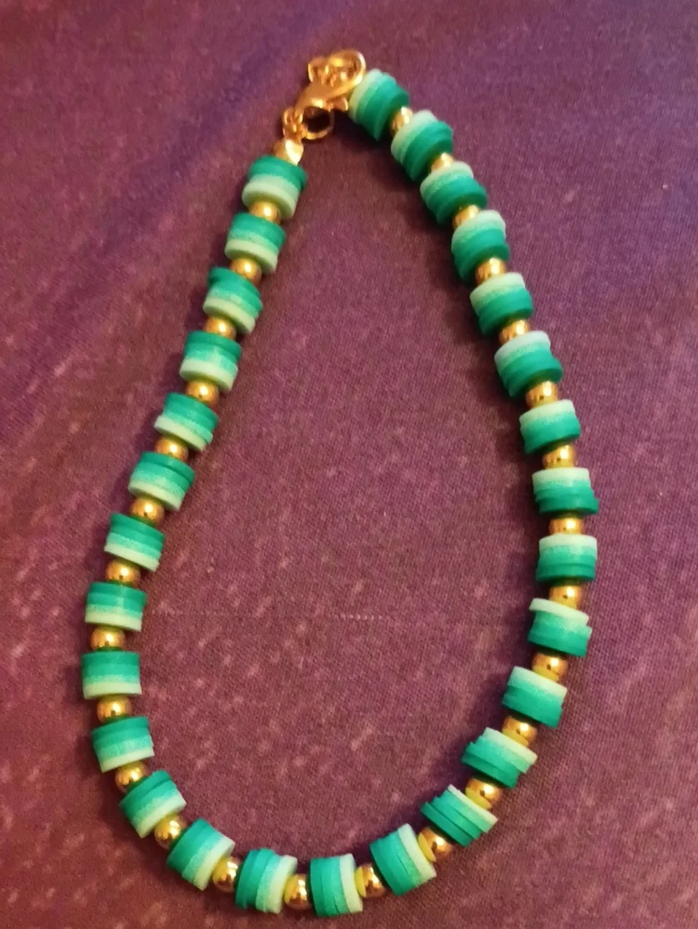 Turquoise Disc and Gold Bead Women's Necklace